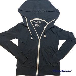 Aéropostale Black Lightweight Juniors Zip-Up Sweatshirt with Drawstrings Hoodie